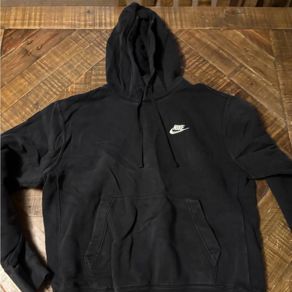Nike Black Sweatshirt with Iconic Swoosh and Drawstring Hood
